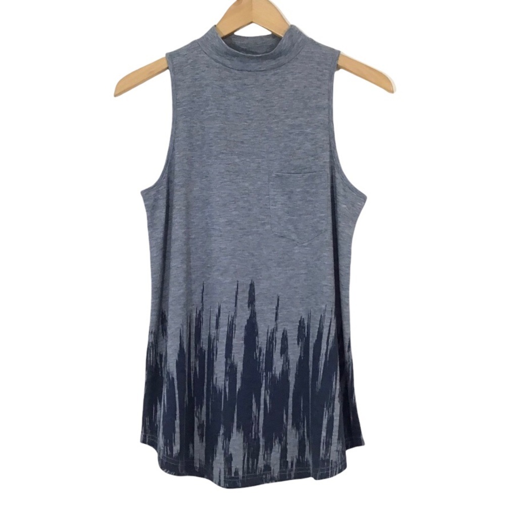Loveriche Sleeveless Mock Neck Top Size S New NWT Blue Splash Print Long Length